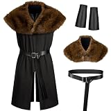 Missanabie Men Renaissance Medieval Knight Robe Viking outfit Warrior LARP Tunic Halloween Costume Accessories Set(BK L)