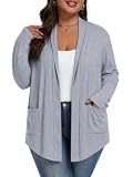 Charming Ashley Women's Plus Size Cardigan Sweaters with Pockets Grey