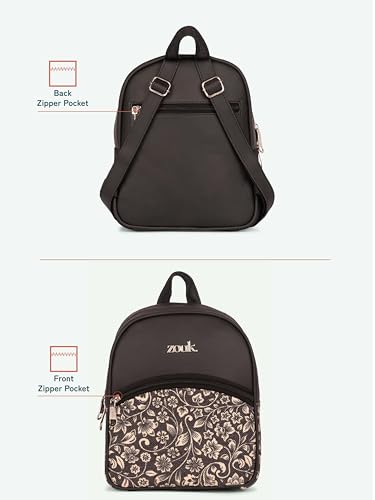 Image of ZOUK Dalila Mini Daypack | Stylish Small Backpack for Women | Compact | Bag for Girls | Daily College Use | Travel Day Pack | Vegan Leather | Handcrafted | Water-Resistant