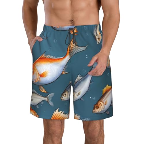 Foraging Fish Print Stylish Men Beach Shorts Lightweight Cozy Swim Trunks Summer Casual Outings Holiday