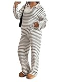 Verdusa Women Maternity Sets 2 Piece Striped Outfits Long Sleeve Sweatshirt with Lounge Pants Comfy Clothes Striped X-Large