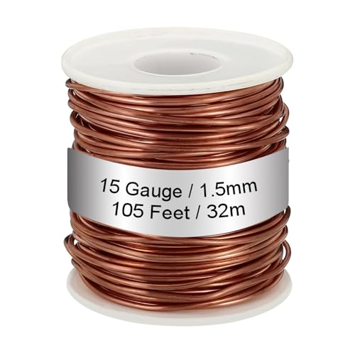 PATIKIL 99.9% Soft Copper Wire, 15 Gauge/1.5mm Diameter 105 Feet/32m 1.1 Pound Spool Pure Copper Wire for Jewelry Making Beading Garden Plants