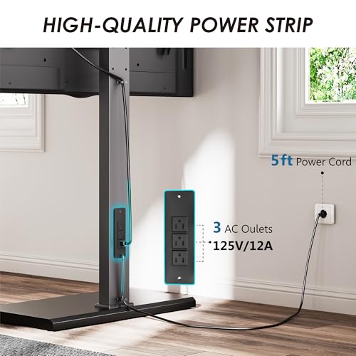 FITUEYES Iron Base Floor TV Stand with Power Strip, Tall TV Stand with Swivel Mount for 50-85 Inch Plasma Flat Panel or Curved Screen TVs Height Adjustable Wire Management(White,with Power Outlet) by FITUEYES - Used condition - US$83.99