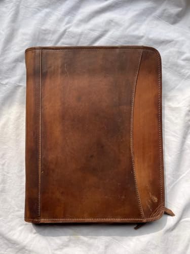 Leather Portfolio Organizer with Zipper for Men Women, Padfolio Business Resume A4/Pad, Folder Organizer, Legal Pad Holder with Card Slots, Zippered Padfolio for Business Documents (Brown)