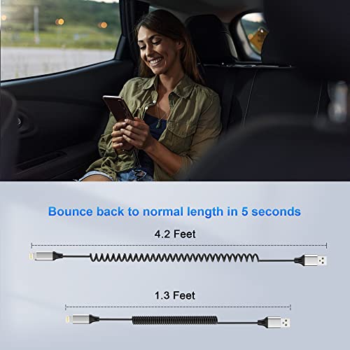 Coiled Iphone Cable Apple Carplay & Mfi Certified, Retractable Iphone Charger Cord With Data Sync, Coiled Short Iphone Charger Cord For Iphone/Ipad/Ipod #TOP5