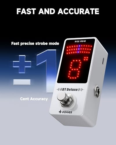 Image of Donner Tuner Pedal, DT Deluxe Chromatic Guitar Tuner for Electric Guitar and Bass, ±1 Cent Precision, USB or 9V Power Supply, True Bypass