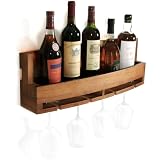 Joss Matis Wine Rack Wall Mounted, Rustic Wood Wine Shelf with Bottle Stemware Glass Holder, Hanging Wine Display Storage Rack Gifts for Home bar Kitchen Decor, Brown