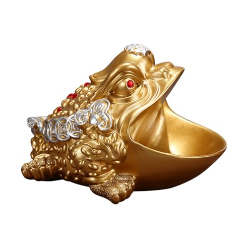 Lucky Money Feng Shui Frog with Coin Chinese Brass Feng Shui Statue for Home Office Desk and Wealth Decor (Small 4x2.7inch)