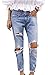 Women Vintage Sexy Cut Out Destroyed Holes Knee Ripped Jeans Denim Trousers (S)