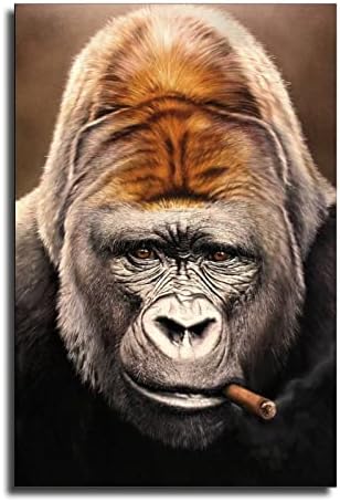 Maisuimaoyi Animals Artwork Gorillas Smoking Canvas Art Poster and Wall Art Picture Print Modern Family Bedroom Decor Posters 16x24inch(40x60cm)