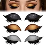 Lazy Eye Shadow Eyelash Patch, Eyeshadow Eyelash Makeup Stickers, 3-in-1 Reusable Fast Eye Makeup Stickers with False Lashes, Shadow, Eyeliner, for Party, Prom (3 Pairs)