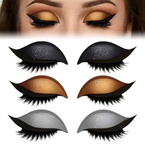 Lazy Eye Shadow Eyelash Patch, Eyeshadow Eyelash Makeup Stickers, 3-in-1 Reusable Fast Eye Makeup Stickers with False Lashes, Shadow, Eyeliner, for Party, Prom (3 Pairs)