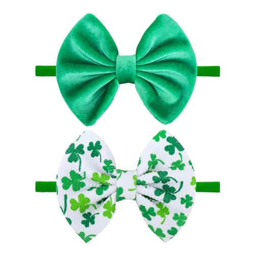 ONENINEDREAM Velvet Baby Headbands 3 Count, Green Shamrock Print, Soft Nylon & Velvet Fabric, One Size Fits All, Hair Accessories for Baby Girls, St. Patrick's Day & Everyday Occasions