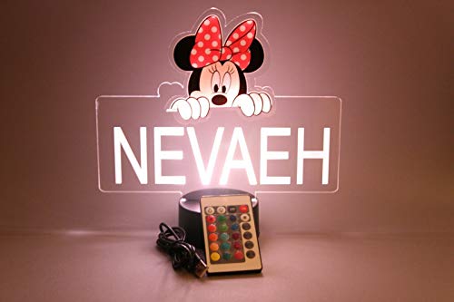 Minnie Mouse Princess Night Light Up Table Lamp Personalized Free Engraved Made To Order, Home Girls Room Decor, 16 Bright Color Options, With Remote, A Must Have! #TOP7