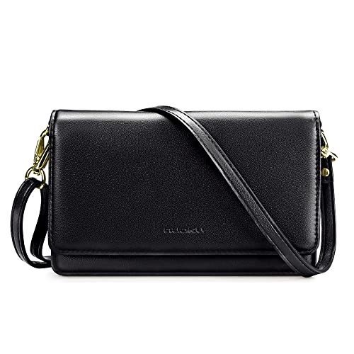 nuoku Crossbody Bag for Women Cellphone Small Little Purse with Card Slots Lightweight Leather Wristlet Wallet, Black
