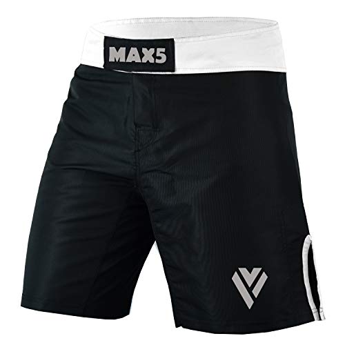 MAX5 MMA BJJ Mixed Martial Arts Shorts Cross Training Muay Thai Workout Shorts (White, Large)