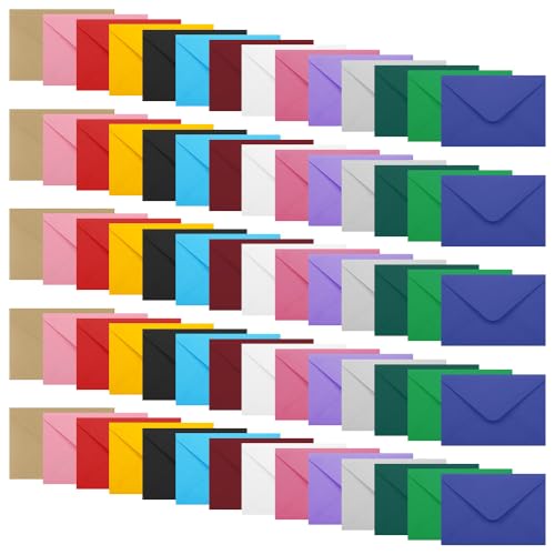 WYAN Paquete de 70 Sobres Multicolor, Sobres Business Premium, Sobre Pequeños, para Regalos, Tarjetas de Felicitación, Bodas, Negocios, Invitaciones (Tarjetas y Pegamento no Incluidos)