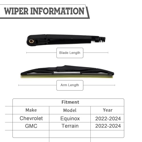 HODEE Rear Wiper Arm & Blade Kit,Exact-Fit Replacement for 2022-2024 Chevrolet Chevy Equinox GMC Terrain,OEM-Style Fit,Easy Install in Minutes,Complete Hardware Included (Cap/Nut),Streak-Free Wipe by HODEE - Used condition - Image 2