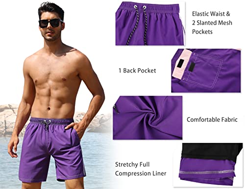 Nonwe Men's Swim Shorts Breathable Summer Holiday Volley Swim Trunks Above Knee Purple 30 #TOP5