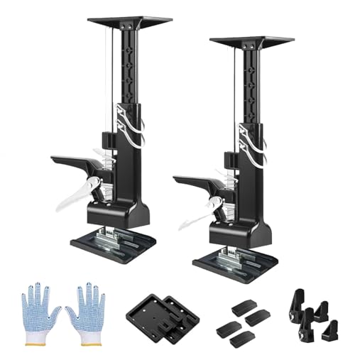 Cabinet Jacks for Installing Cabinets 2Pack Labor Saving Arm Jack with Cabinet Trolley Jack Support Bar & Woodworking Clamps 3rd Hand Support System Arm Hand Tool Lifter Hand Lifting Jack Tool
