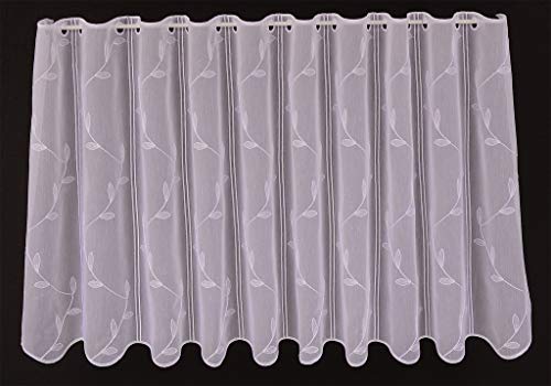Cortina de media altura vid de hoja blanca altura 60 cm | Ancho de la cortina seleccionable por la cantidad comprada en pasos de 16 cm | Color: Blanco | Cortinas cocina Cover