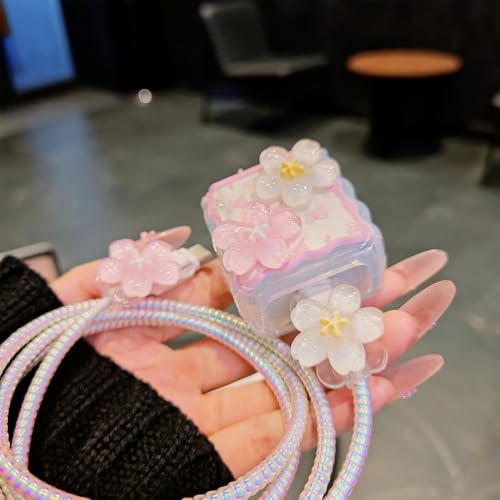 Línea de datos protegida con protector de cargador iPhone flores rosa 3
