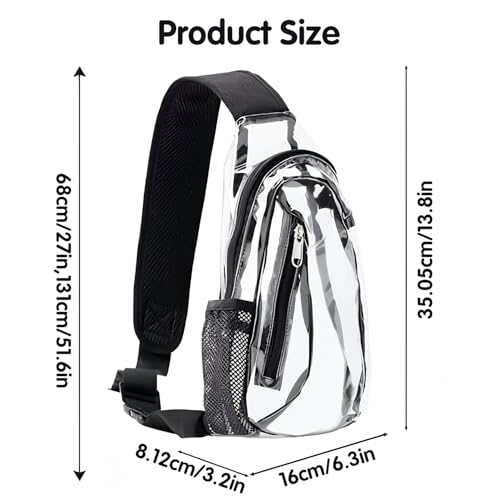 Tissting 27-51.6inch Adjustable Clear Bag Stadium Approved Clear Sling Bag Crossbody Messenger Shoulder Bag PVC Waterproof Visible Zipper Design,Multiple Pockets,for Concerts, Sports Events