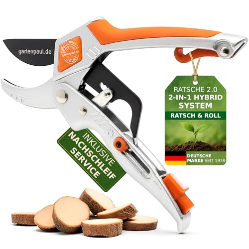 GARTENPAUL Ratsche 2.0 Gartenschere mit Schärfer, inkl....