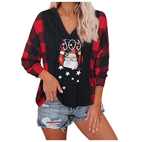 Reokoou Ugly Christmas Sweater Hoodie for Womens Santa Letter Print Sweatshirt Long Sleeve Casual Pullover Tops