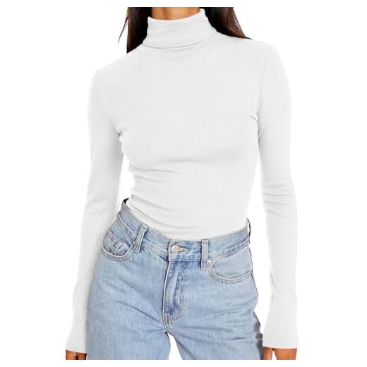DUOEASE Longsleeve Damen Basic Rollkragen Einfarbig Langarmshirt Weiß Damen Herbst Winter Tshirt Slim Fit Gerippt Top L