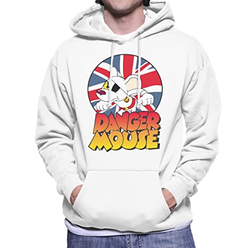 Image of All+Every Danger Mouse Frowning Union Jack Men's Hooded Sweatshirt White