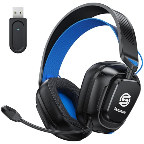 Skapendy VK84 Cascos Gaming Inalambricos para Ps4, Ps5, PC, Mac, Switch, Auriculares Gaming con Micrófono con cancelación de Ruido, Cascos de Juego Bluetooth 5.4, Matte Black Blue