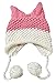 BIBITIME Handmade Knit Women Cat Ears Beanie Hat Hanging Pom Ball Cap 2 Colors (Medium, PinkWhite)