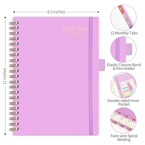 RETTACY Academic Planner 2025-2026, Weekly and Monthly, Large Size (8.5\" x 11\"), July 2025 - June 2026, for Women, Teacher, Student, School, 12-Month Tabs, Flexible Plastic Cover (Purple) - Thumbnail 4