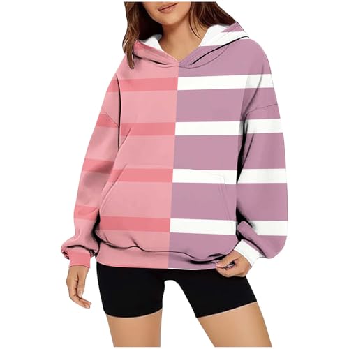 HAOLEI Sudaderas Mujer con Capucha Cuello Redondo Sweatshirt Manga Larga Otoño Invierno Sueltos Hoodie Juvenil con Bolsillos Casual Correr Fitness Ropa Camiseta Moda Color Block Streetwear Pullover