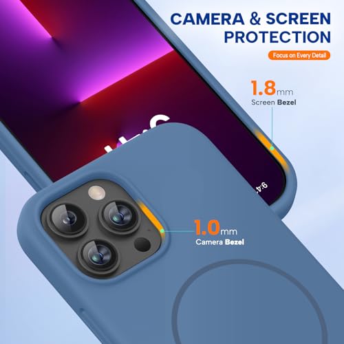 Image of Miracase Magnetic for iPhone 13 Pro Max Case, [Soft Anti-Scratch Microfiber Lining], Compatible with MagSafe, Liquid Silicone Shockproof Drop Protection Phone Case for 13 Pro Max, Glass Blue