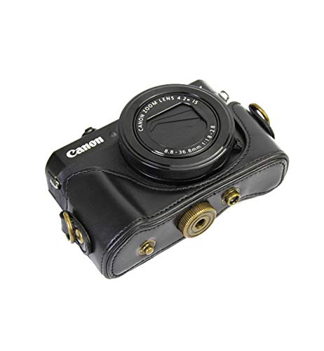 Tuyung Vintage Leather Camera Case Bag With Strap For Canon Powershot G7X, G7X Mark Ii Dslr Camera - Black #TOP3