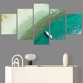 SIGNWIN 5 Panel Canvas Wall Art Aerial Beach...