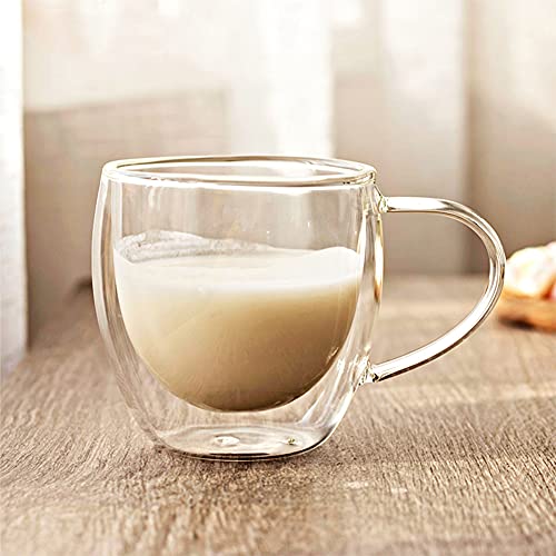 Glas-Kaffeebecher, doppelwandig, isoliert, mit Griff, 2 Stück, transparente Tassen, 250 ml Cover