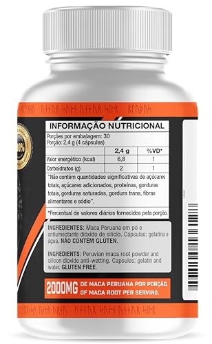 Maca Peruana - Maca Peruana 2000mg - Maca Peruana Pura - 100% Maca Peruana - 120 cápsulas - Matéria