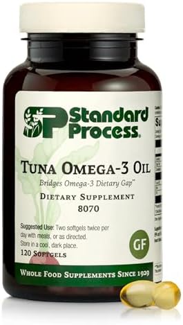 Standard Process Inc. Tuna Omega-3 Oil EPA and DHA - Whole Food Support, Brain Health and Brain Support, Eye Health, Skin Health and Hair Health with Tuna Oil - Gluten Free - 120 Softgels