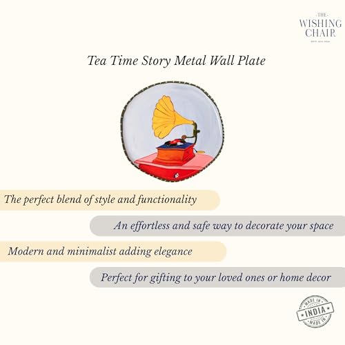 Image of The Wishing Chair Tea Time Story Metal Wall Plate - S | Decorative Handcrafted Wall Art with Vintage Gramophone Design | Retro Nostalgic Home Decor Accent for Living Room, Bedroom & Dining Area