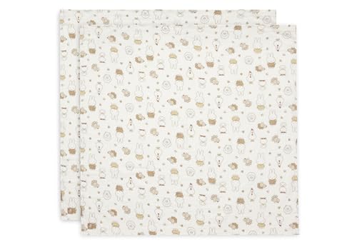 Jollein Paños de muselina para bebé – Miffy Family Farm – 115 x 115 cm – Paquete de 2 – Muselina para manta de bebé – 100 % algodón – Paños para eructar – Certificado OEKO-TEX