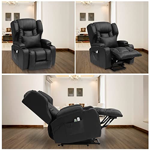 Obbolly Power Lift Recliner Chair For Elderly, Wingback Massage Chair Recliner With Heat, Leather Lazy Sofa Sleeper Chair With Cup Holders, Usb, Side Pockets For Living Room (Black) #TOP6
