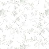 Dimoon 17.3''x78.7'' Green Peel and Stick Wallpaper Floral Modern Sage Light Green Contact Paper White Bird Wallpaper Removable Renter Friendly Waterproof Embossed Kitchen Bedroom Bathroom Vinyl Roll