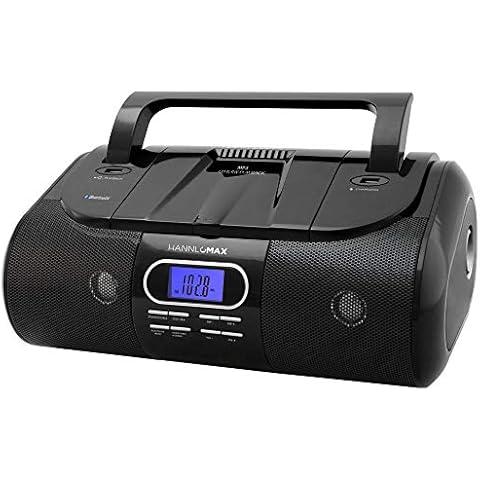 HANNLOMAX HX-318CD Portable CD/MP3/USB Boombox, FM PLL Radio, Bluetooth, 1 USB Port for MP3 Playback, 1 USB Port for 1A Charging, Aux-in Jack, Headphone Jack, AC/DC Dual Power Source. (Black) Cover