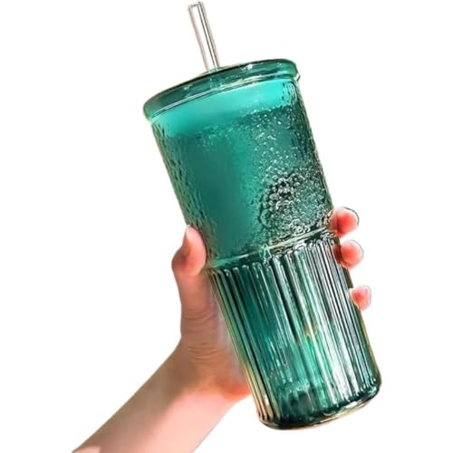 Wyazziv2個セットガラス薄づくりハイボールグラス 食洗機電子レンジ対応耐熱素材 透明ストロー付き蓋付き うすはりタンブラーグラスとして活用 コーヒージュースミルクティーアイスカクテルに適し クリスタルグラス風おしゃれデザインで祝い?面にも最適 (グリ