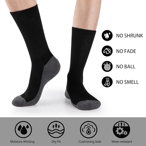 Image of Heatuff 8 Pairs Mens Cushioned Crew Socks, Moisture Wicking Athletic Work Socks