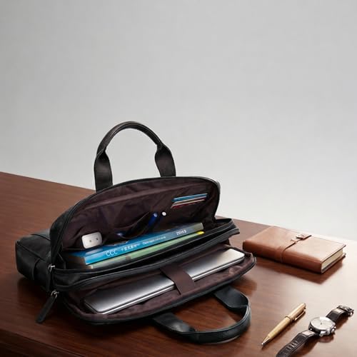 Image of VISMIINTREND Leather Office Laptop Bags for Men /Women | Stylish | Briefcase,Messenger Bags | Fits 13 inch,14 inch, 15.6 inch Macbook Laptops,Birthday Gift for Husband /Father | Corporate Gifts for Men (Black)