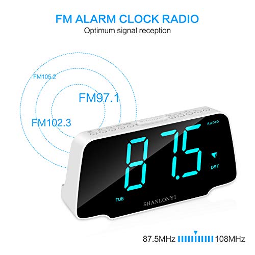 image for SHANLONYI Alarm Clock Radio with 9 Inch Cyan LED Display, 3 Dimmer, Sn
